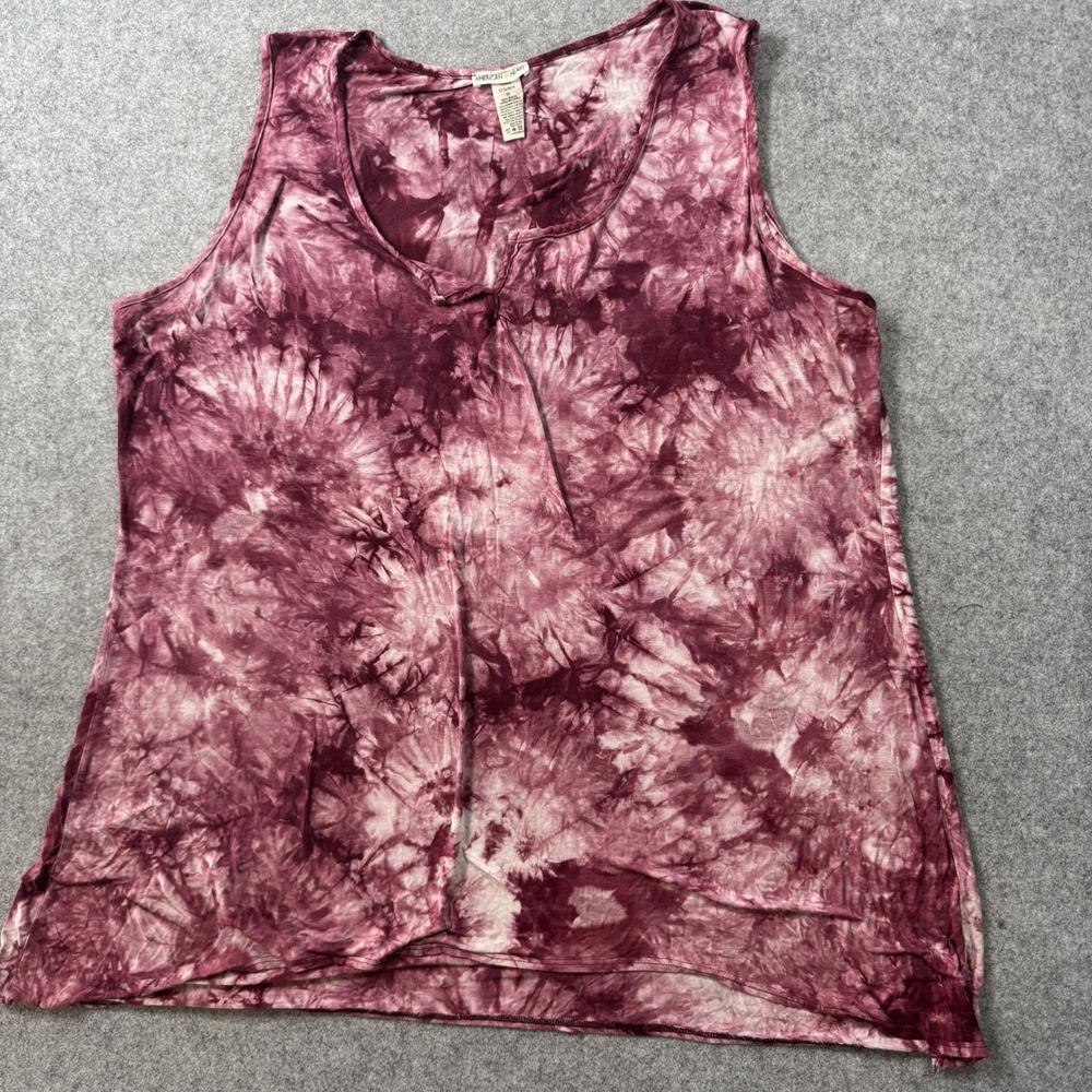 American Heart Womens Tie Dye Tank Top 3X Burgundy White Rayon Spandex